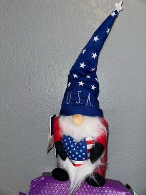 Rae Dunn Patriotic USA Gnome Plush with Star-Spangled Hat
